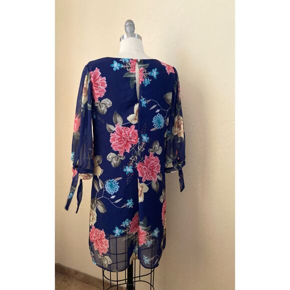 Sweet Pea New York & Company Stacy Frati Dress Size S Blue Floral Shift Mini - Picture 5 of 8